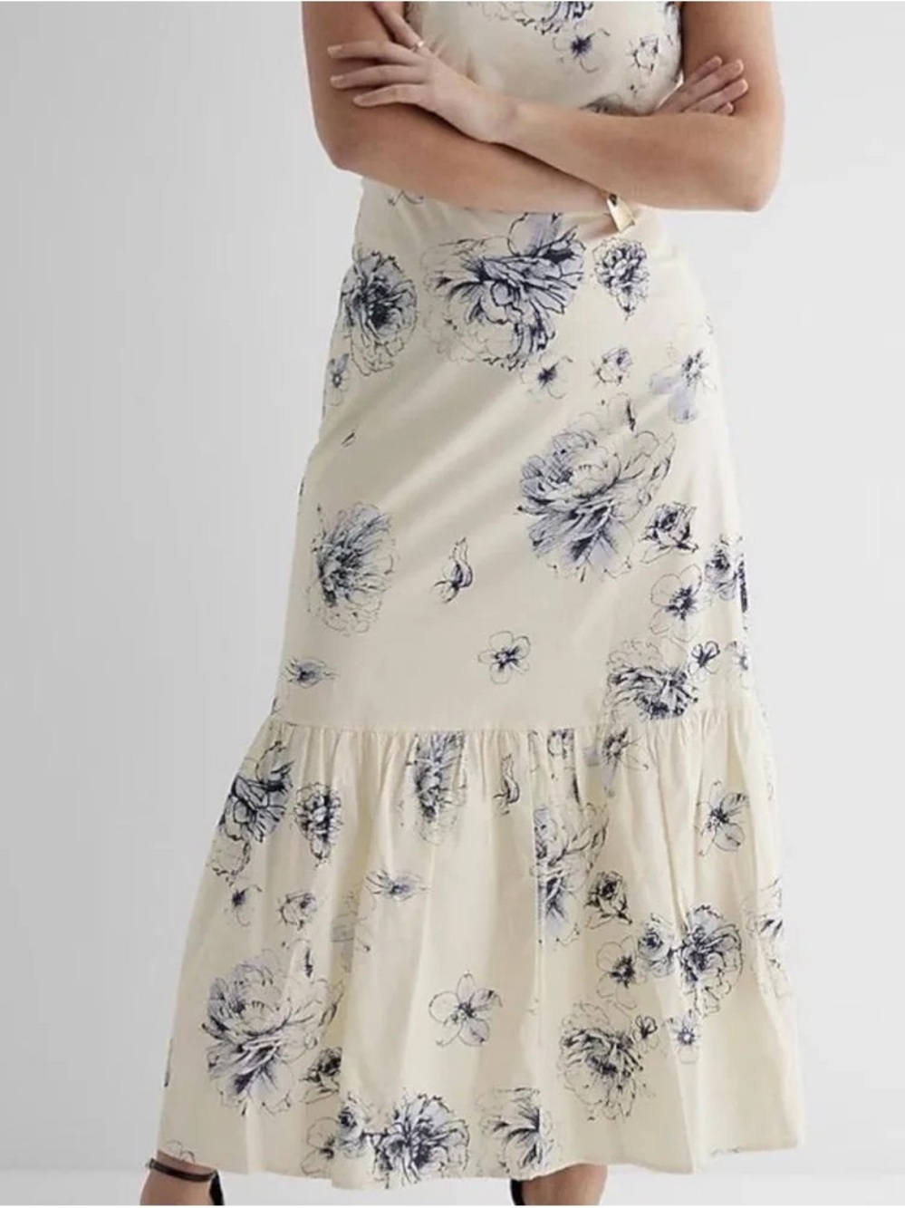 Express Cream Maxi Dress with Navy Floral Print